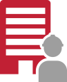 icon of a red building and a man wearing a hard hat Facilities Management